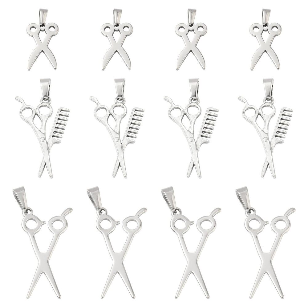 4211 15 pcs 3 Styles 304 Stainless Steel Scissor Shape Charms Barber Tool